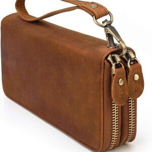 Genuine Leather Long Wallet for Men, Large Capacity Purse Clutch Bag Handbag Che